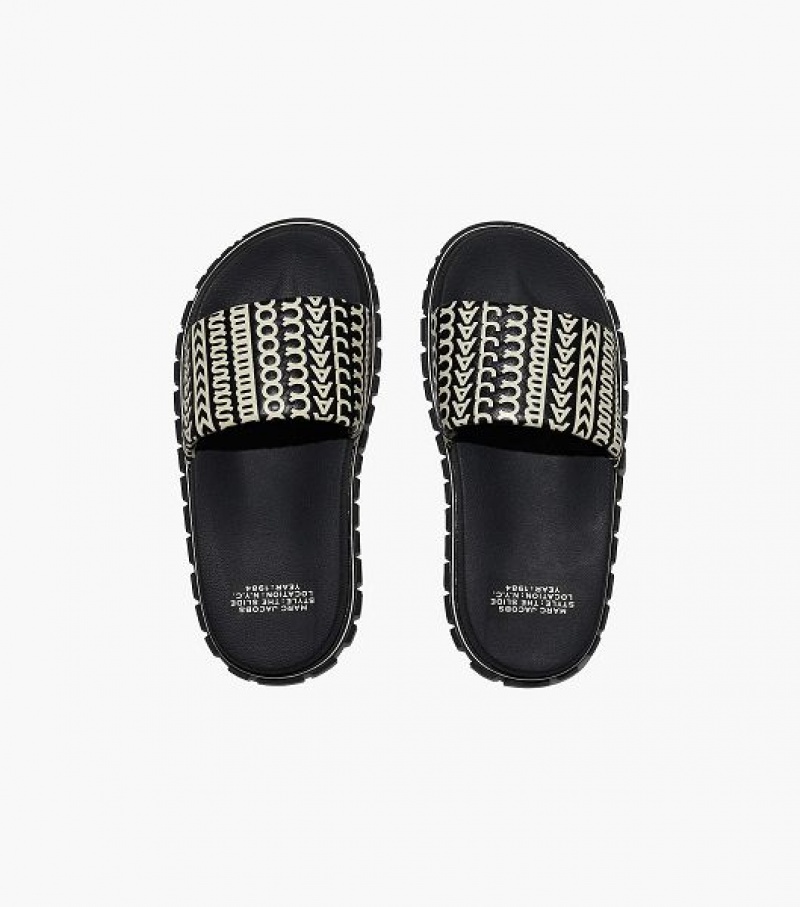 Black / White Women's Marc Jacobs The Monogram Slides | 93716YUEJ