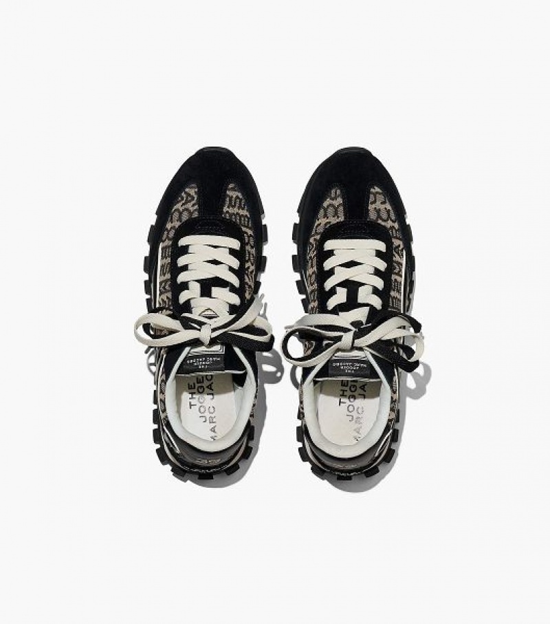 Black / White Women's Marc Jacobs The Monogram Jogger Sneakers | 73450ZJCR