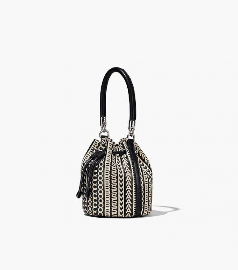 Black / White Women's Marc Jacobs The Monogram Leather Mini Bucket Bags | 34508VTUQ