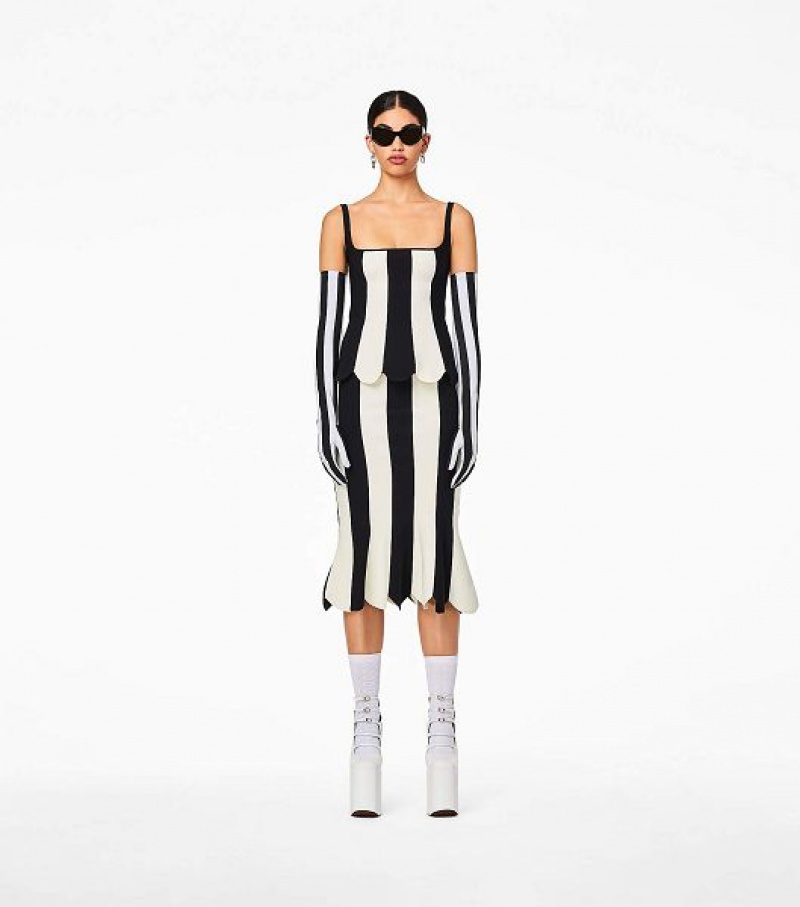 Black / White Women's Marc Jacobs The Scuba Stripe Tanks | 84529QJHZ