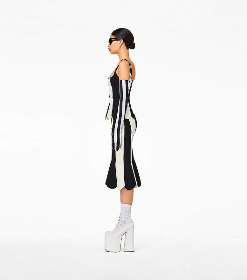 Black / White Women's Marc Jacobs The Scuba Stripe Tanks | 84529QJHZ