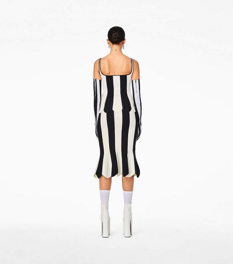 Black / White Women's Marc Jacobs The Scuba Stripe Tanks | 84529QJHZ