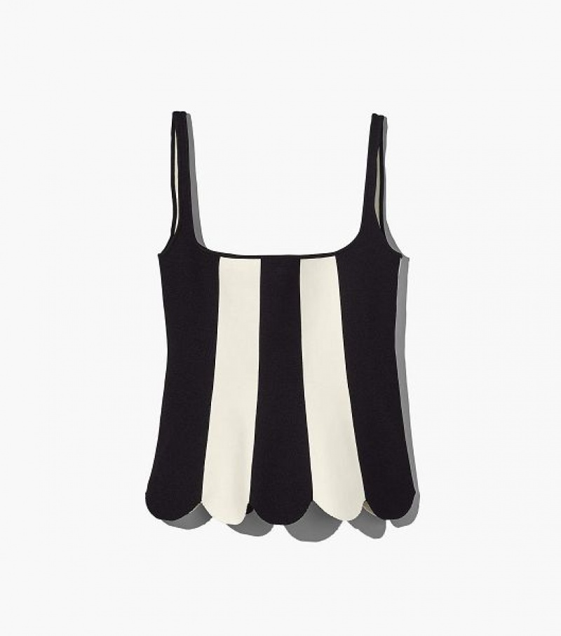 Black / White Women\'s Marc Jacobs The Scuba Stripe Tanks | 84529QJHZ