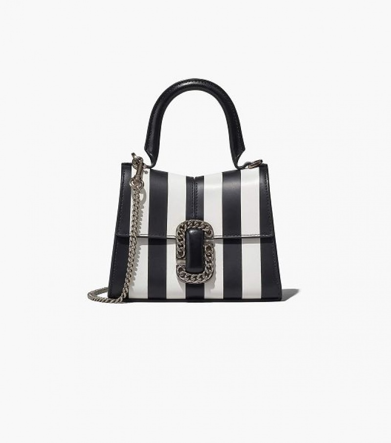 Black / White Women\'s Marc Jacobs The Striped St. Marc Mini Top Handbag | 53186WVTI