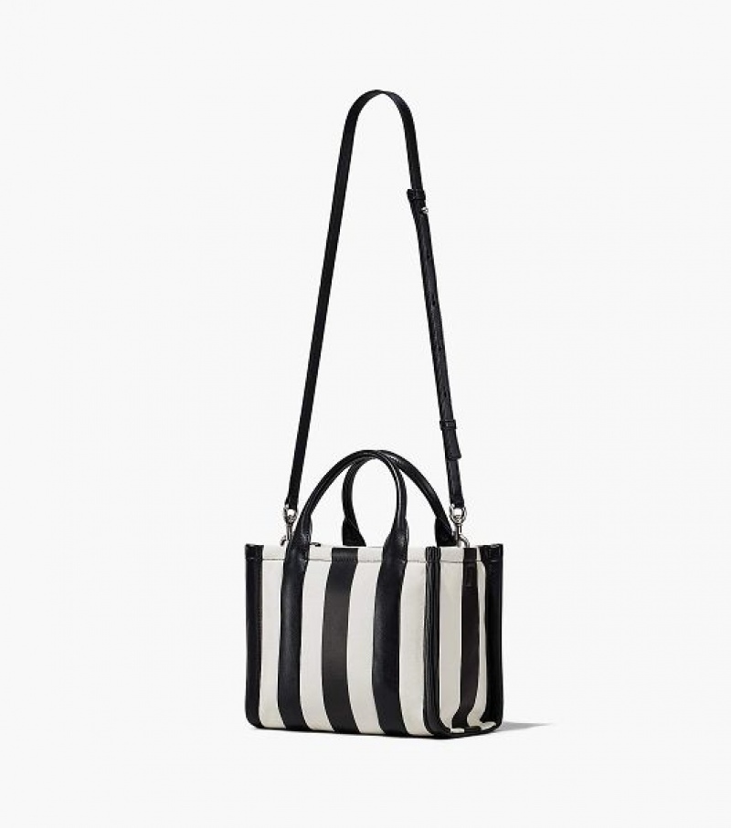 Black / White Women's Marc Jacobs The Striped Small Tote Bags | 90253BIKW