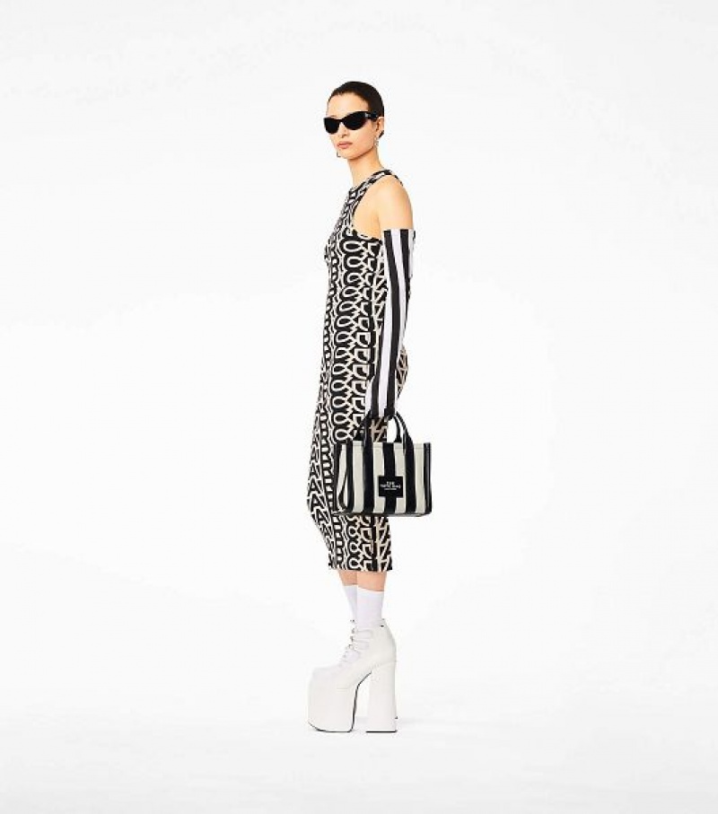 Black / White Women's Marc Jacobs The Striped Small Tote Bags | 90253BIKW