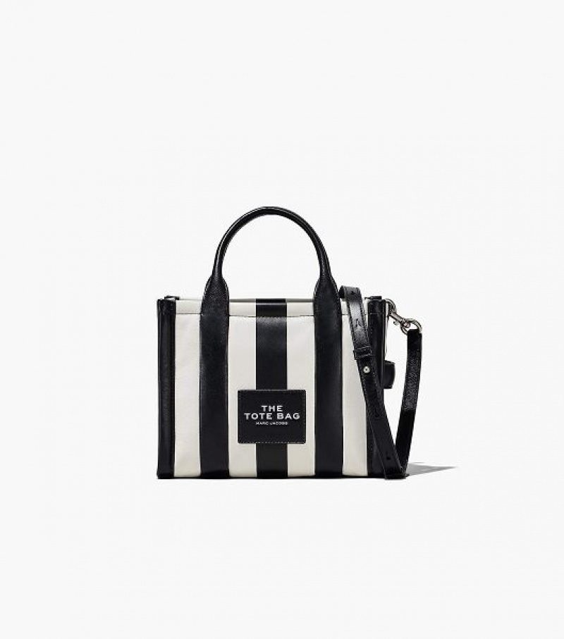 Black / White Women\'s Marc Jacobs The Striped Small Tote Bags | 90253BIKW