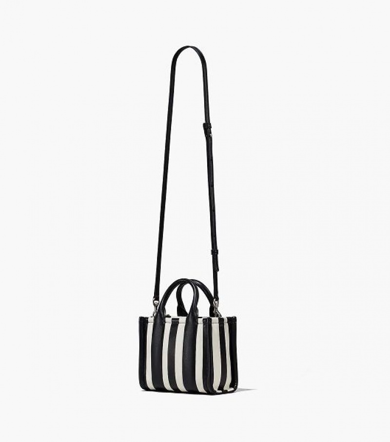 Black / White Women's Marc Jacobs The Striped Mini Tote Bags | 86149BIXZ