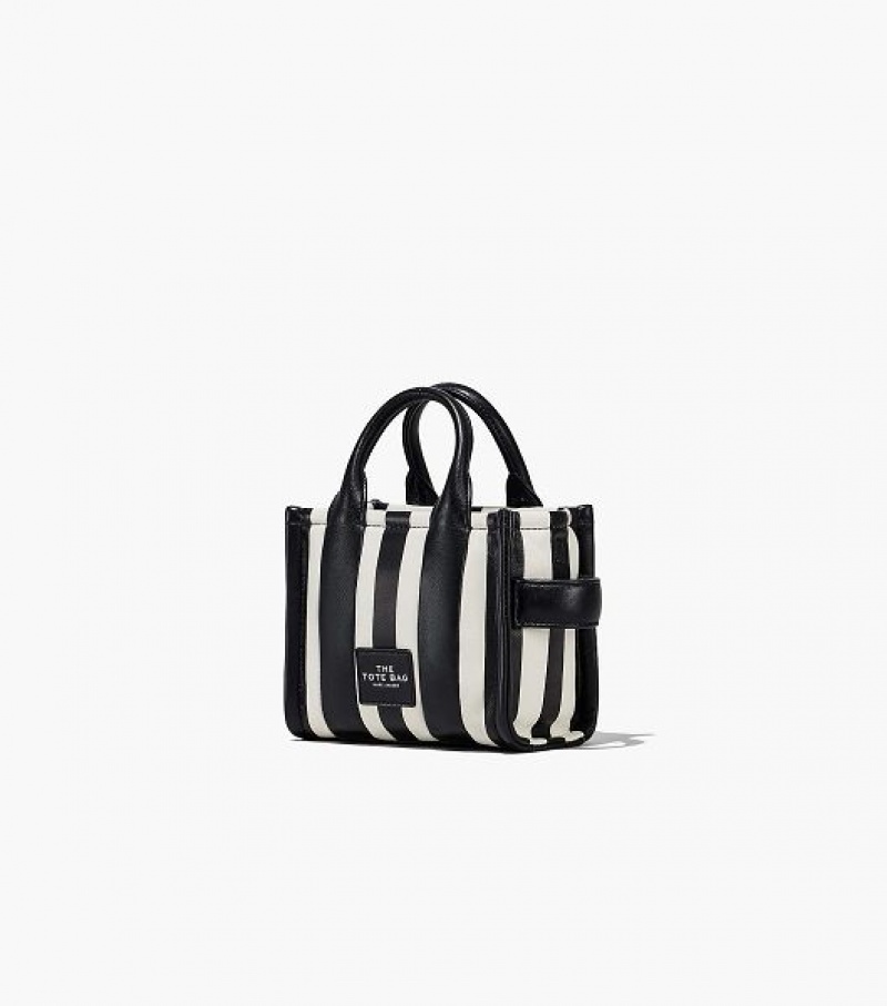 Black / White Women's Marc Jacobs The Striped Mini Tote Bags | 86149BIXZ