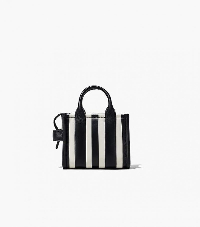 Black / White Women's Marc Jacobs The Striped Mini Tote Bags | 86149BIXZ