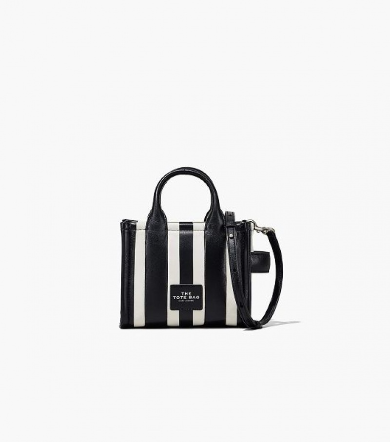 Black / White Women\'s Marc Jacobs The Striped Mini Tote Bags | 86149BIXZ