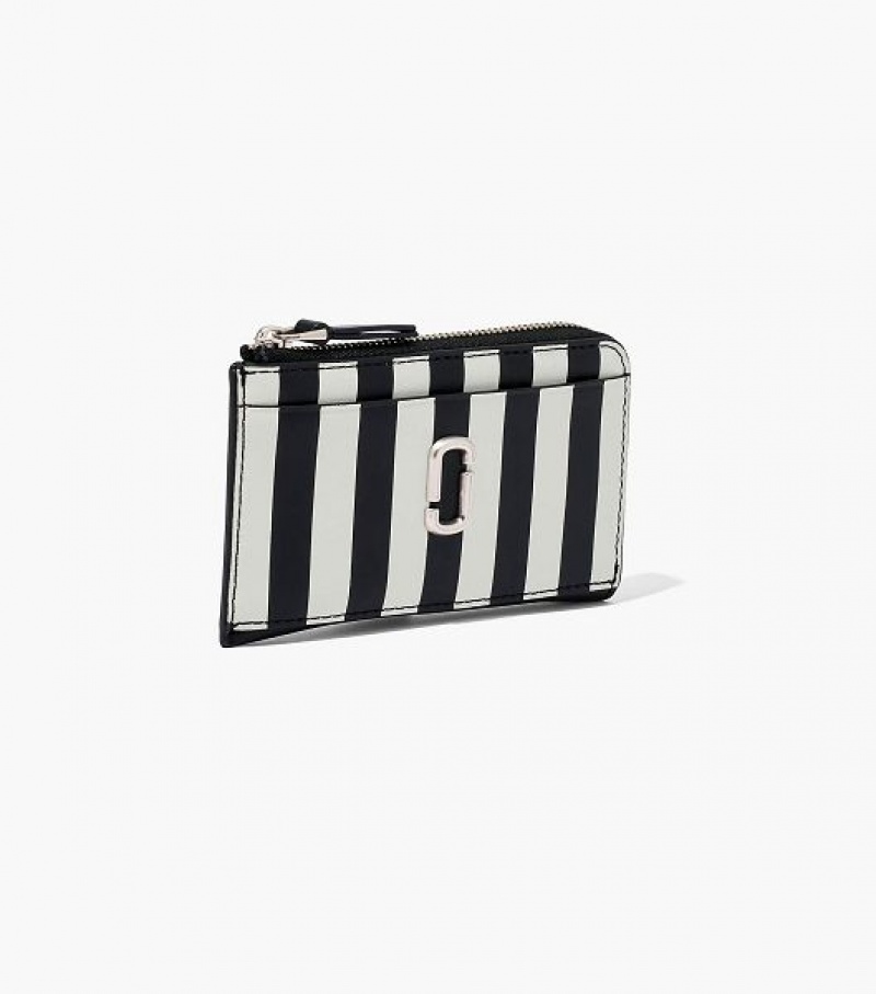 Black / White Women's Marc Jacobs The Striped J Marc Top Zip Multi Wallets | 41958PMBG