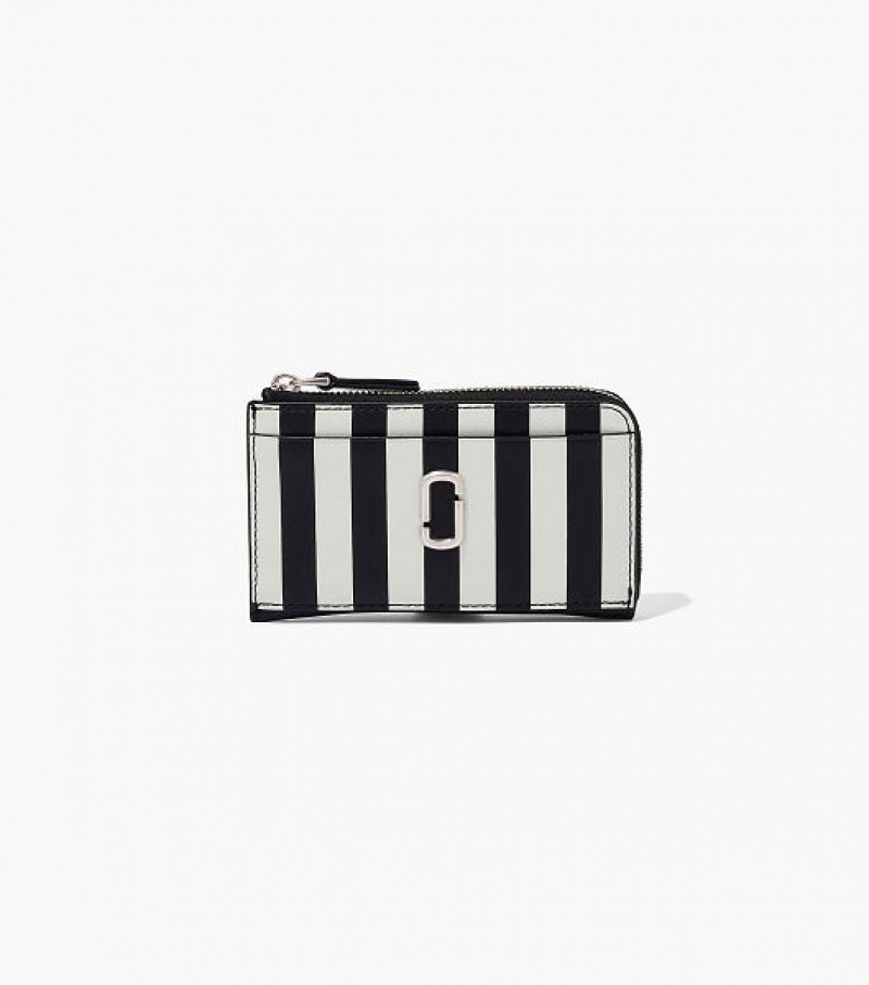 Black / White Women\'s Marc Jacobs The Striped J Marc Top Zip Multi Wallets | 41958PMBG