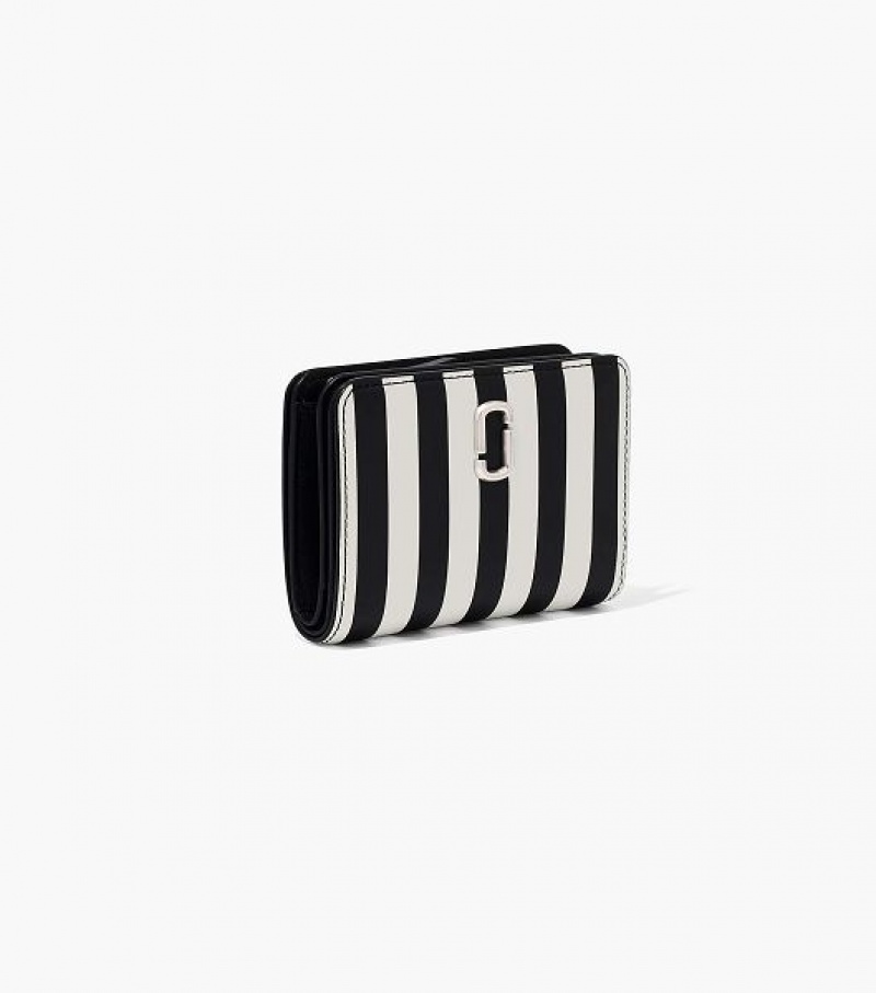 Black / White Women's Marc Jacobs The Striped J Marc Mini Compact Wallets | 64019XNHG