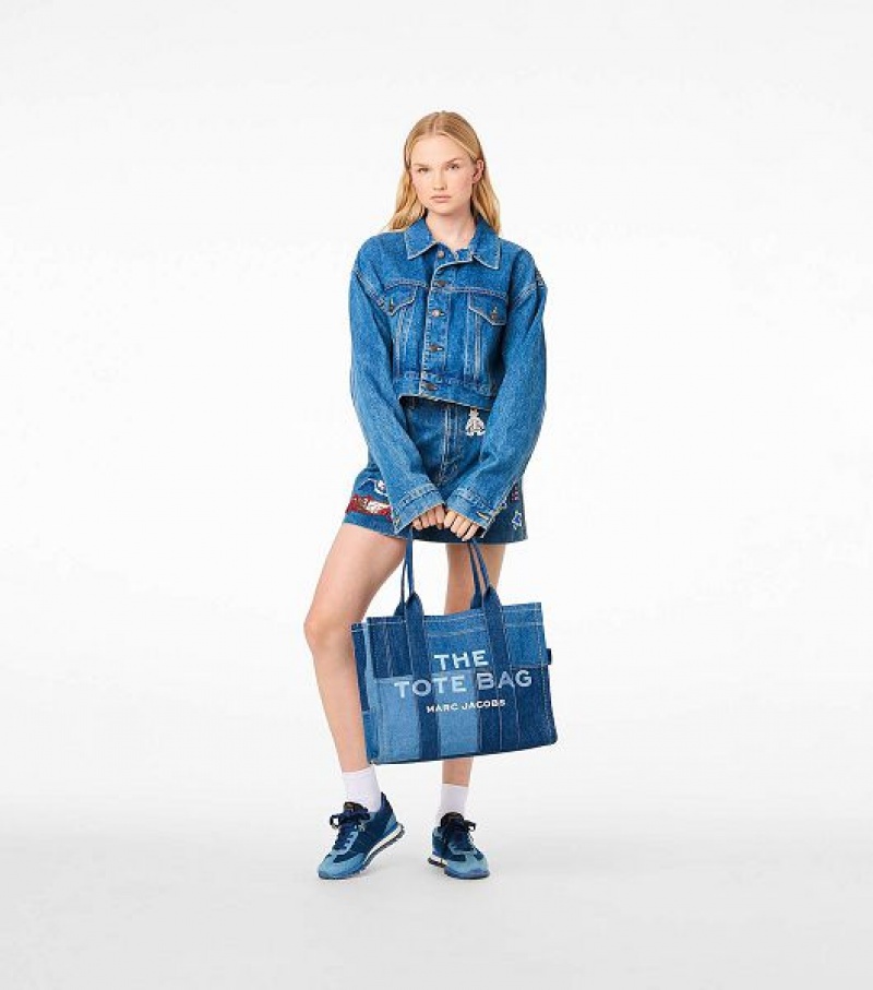 Blue Women's Marc Jacobs The Denim Large Tote Bags | 01279RKWN