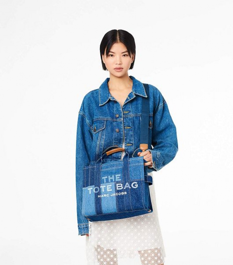 Blue Women's Marc Jacobs The Denim Medium Tote Bags | 75604YMES