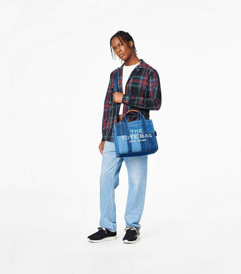 Blue Women's Marc Jacobs The Denim Medium Tote Bags | 75604YMES