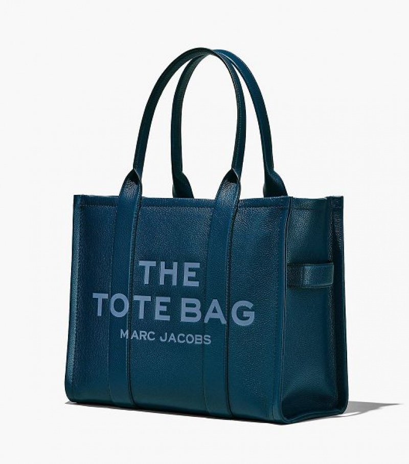 Blue Women's Marc Jacobs The Leather Large Tote Bags | 32061FEHJ