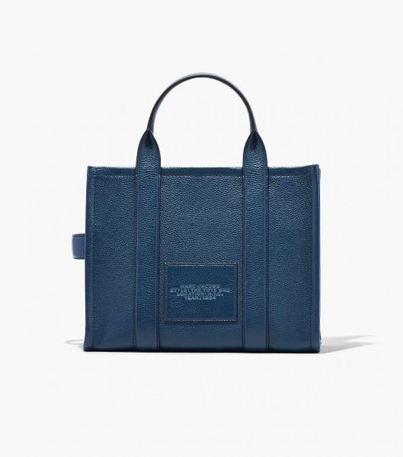 Blue Women's Marc Jacobs The Leather Medium Tote Bags | 87246QTYG