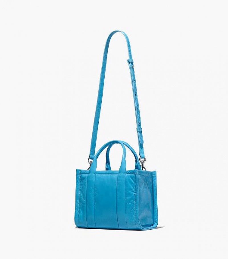 Blue Women's Marc Jacobs The Shiny Crinkle Leather Small Tote Bags | 74139AULV