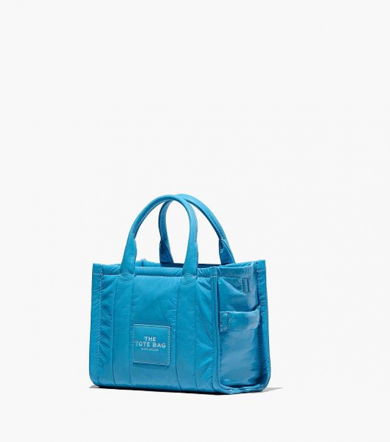 Blue Women's Marc Jacobs The Shiny Crinkle Leather Small Tote Bags | 74139AULV