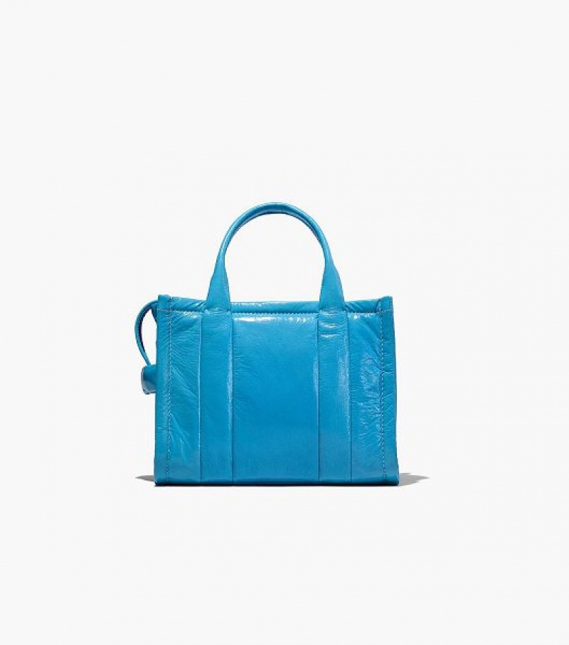 Blue Women's Marc Jacobs The Shiny Crinkle Leather Small Tote Bags | 74139AULV