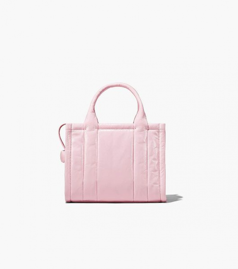 Bubblegum Women's Marc Jacobs The Shiny Crinkle Leather Small Tote Bags | 83746SWIQ