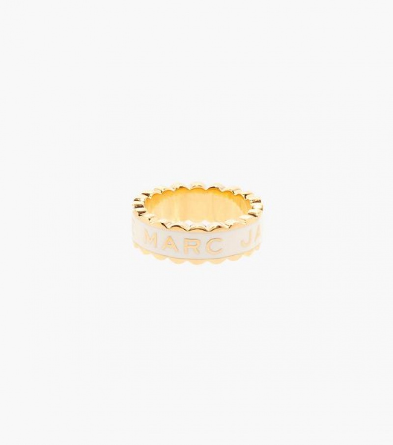 Cream / Gold Women's Marc Jacobs The Scallop Medallion Ring | 93541LANZ