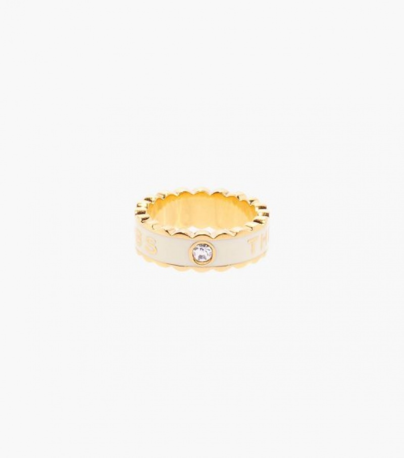 Cream / Gold Women\'s Marc Jacobs The Scallop Medallion Ring | 93541LANZ