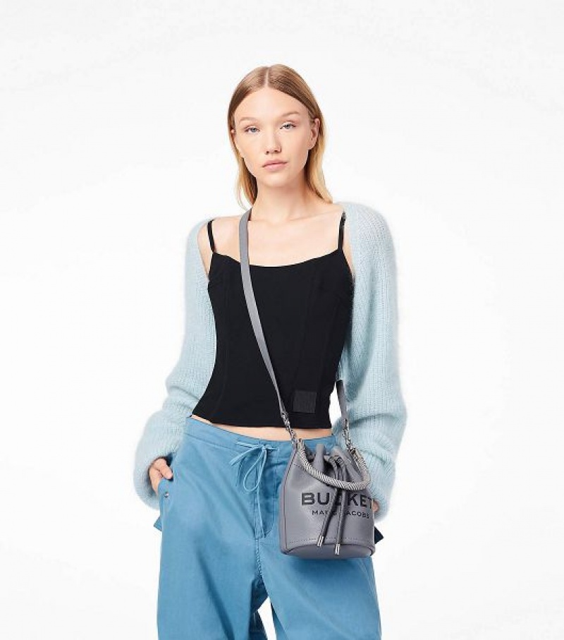 Grey Women's Marc Jacobs The Leather Bucket Bags | 82150PGHZ