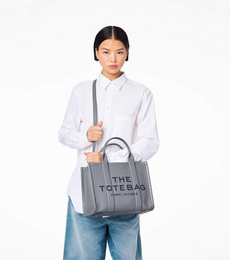 Grey Women's Marc Jacobs The Leather Medium Tote Bags | 73916COGM