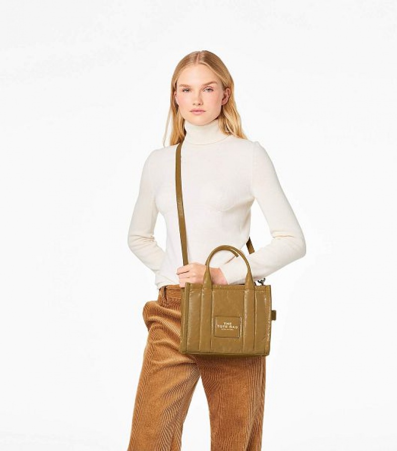 Light Brown Women's Marc Jacobs The Shiny Crinkle Leather Small Tote Bags | 62397ZTDV