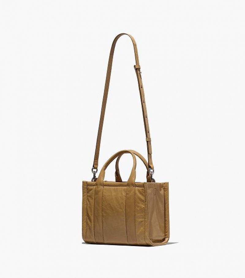 Light Brown Women's Marc Jacobs The Shiny Crinkle Leather Small Tote Bags | 62397ZTDV