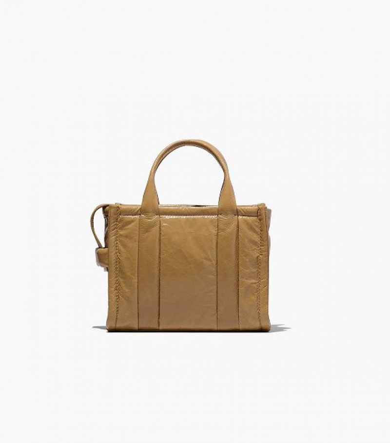 Light Brown Women's Marc Jacobs The Shiny Crinkle Leather Small Tote Bags | 62397ZTDV