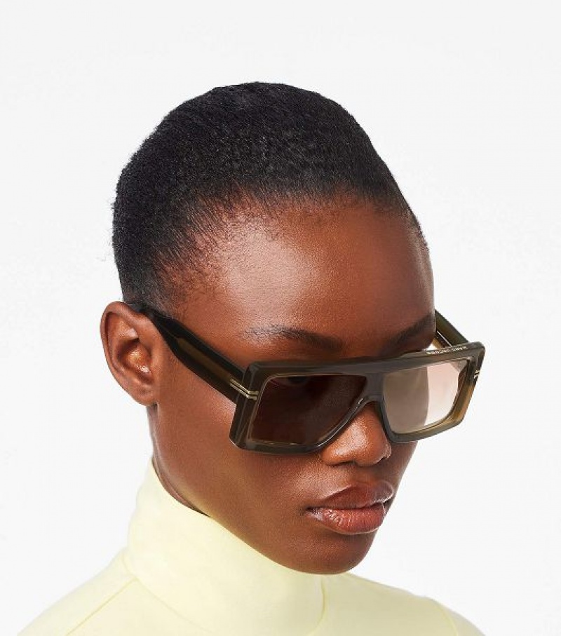 Olive Women's Marc Jacobs Icon Rectangular Sunglasses | 45623XMKJ