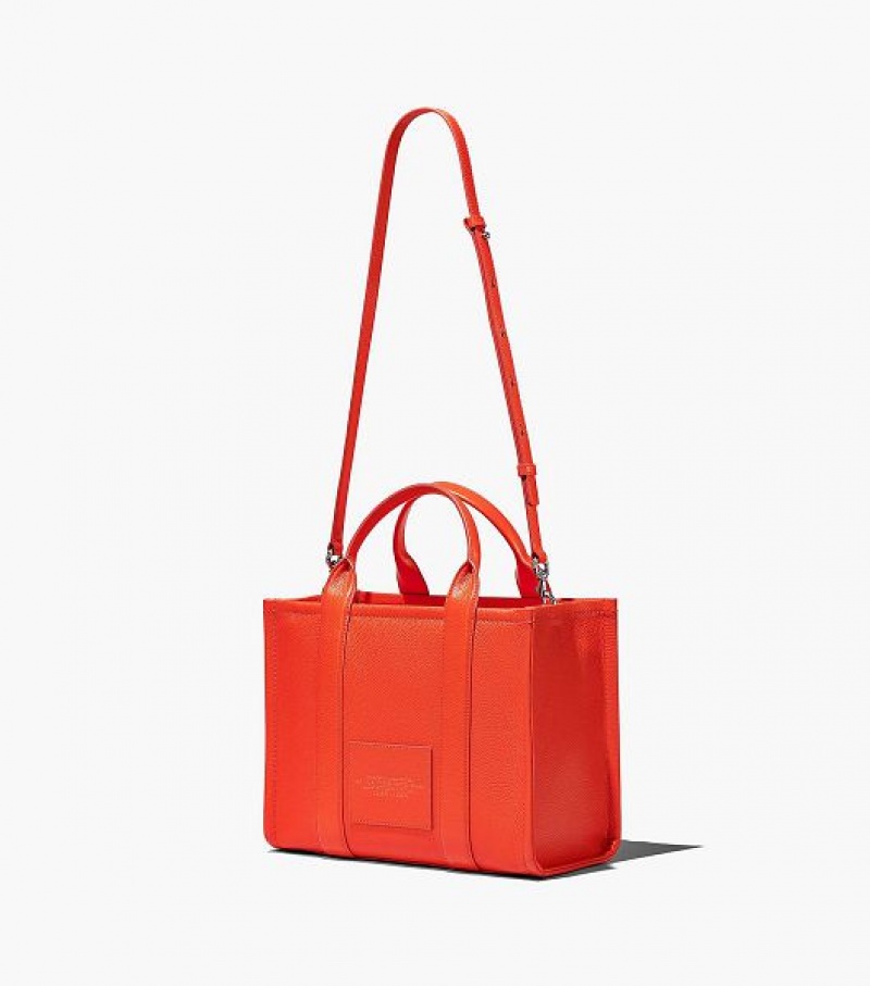 Orange Women's Marc Jacobs The Leather Medium Tote Bags | 87059TVEC