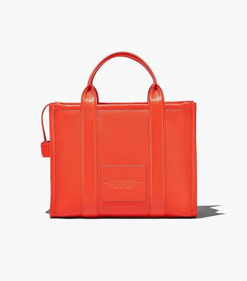 Orange Women's Marc Jacobs The Leather Medium Tote Bags | 87059TVEC