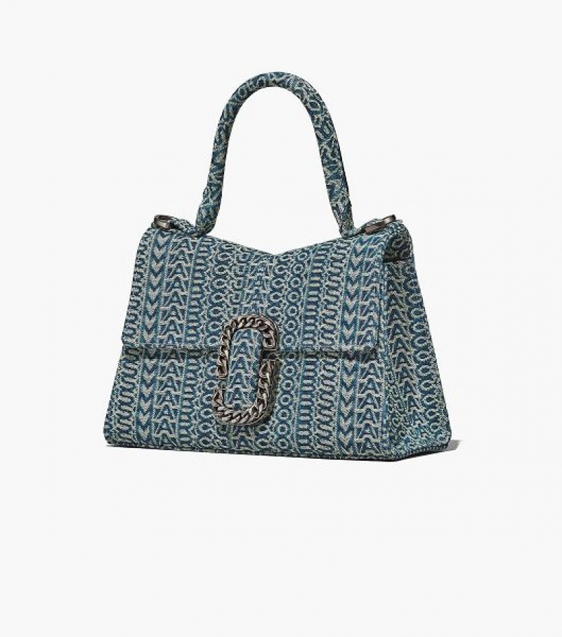 Orange / Blue Women's Marc Jacobs The Washed Monogram Denim St. Marc Top Handbag | 86102YZFM