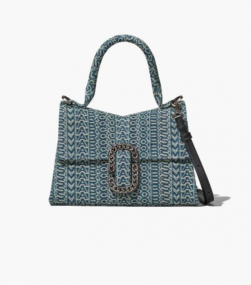 Orange / Blue Women\'s Marc Jacobs The Washed Monogram Denim St. Marc Top Handbag | 86102YZFM