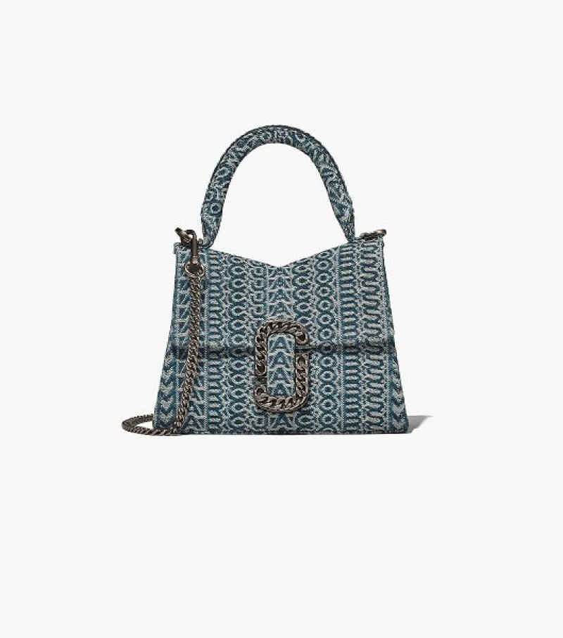 Orange / Blue Women\'s Marc Jacobs The Washed Monogram Denim St. Marc Mini Top Handbag | 24638KHWC