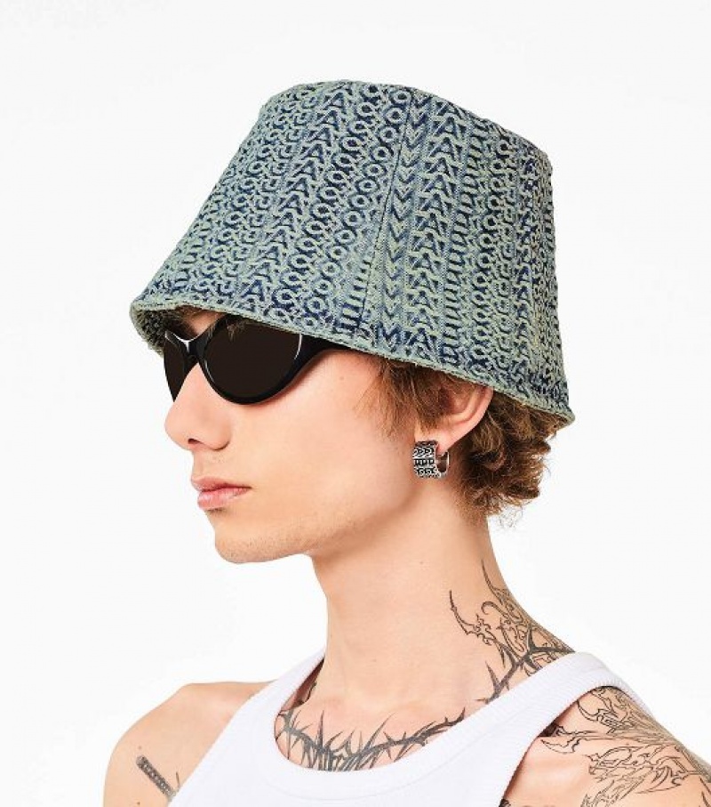 Orange / Blue Women's Marc Jacobs The Washed Monogram Denim Bucket Hats | 08796LZHU