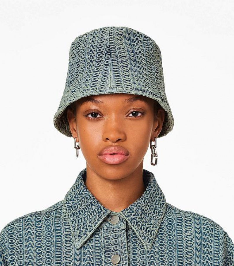 Orange / Blue Women's Marc Jacobs The Washed Monogram Denim Bucket Hats | 08796LZHU