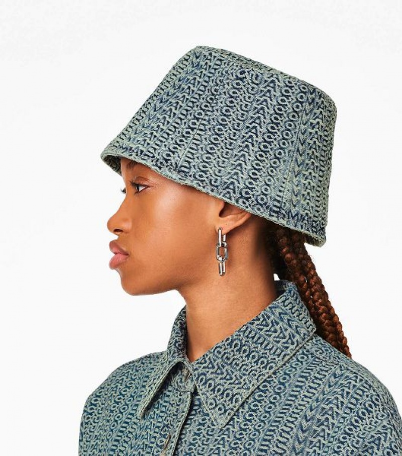 Orange / Blue Women's Marc Jacobs The Washed Monogram Denim Bucket Hats | 08796LZHU