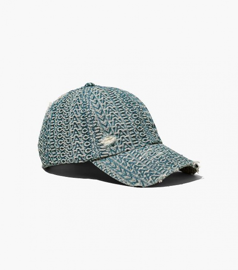 Orange / Blue Women's Marc Jacobs The Washed Monogram Denim Baseball Caps | 39150DCOH