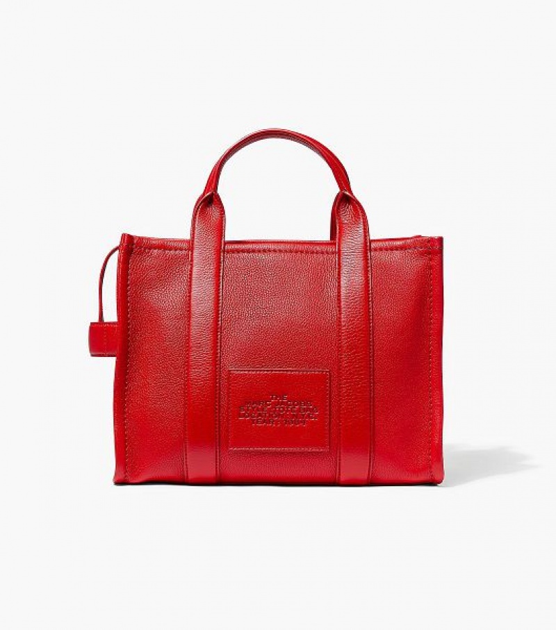 Red Women's Marc Jacobs The Leather Medium Tote Bags | 79206HUIO