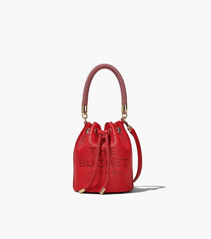 Red Women\'s Marc Jacobs The Leather Mini Bucket Bags | 86107LVQD