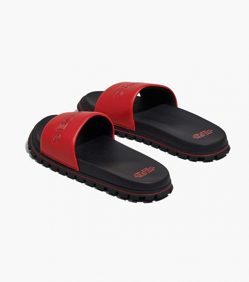 Red Women's Marc Jacobs The Leather Slides | 32067NCJZ