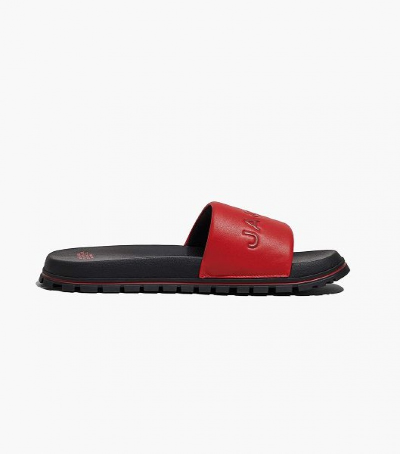 Red Women's Marc Jacobs The Leather Slides | 32067NCJZ