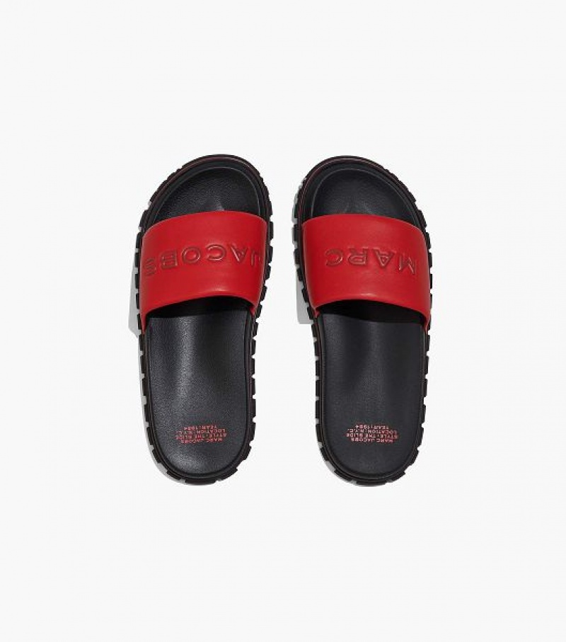 Red Women's Marc Jacobs The Leather Slides | 32067NCJZ