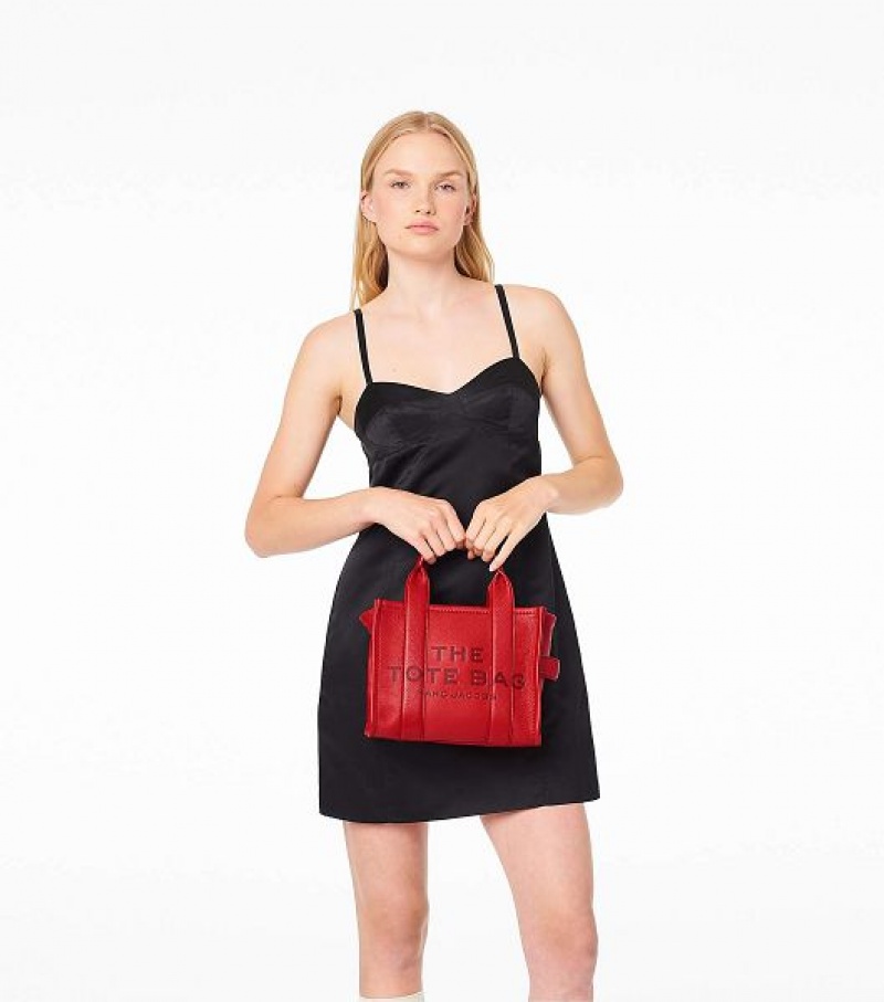 Red Women's Marc Jacobs The Leather Small Tote Bags | 07213UDWH